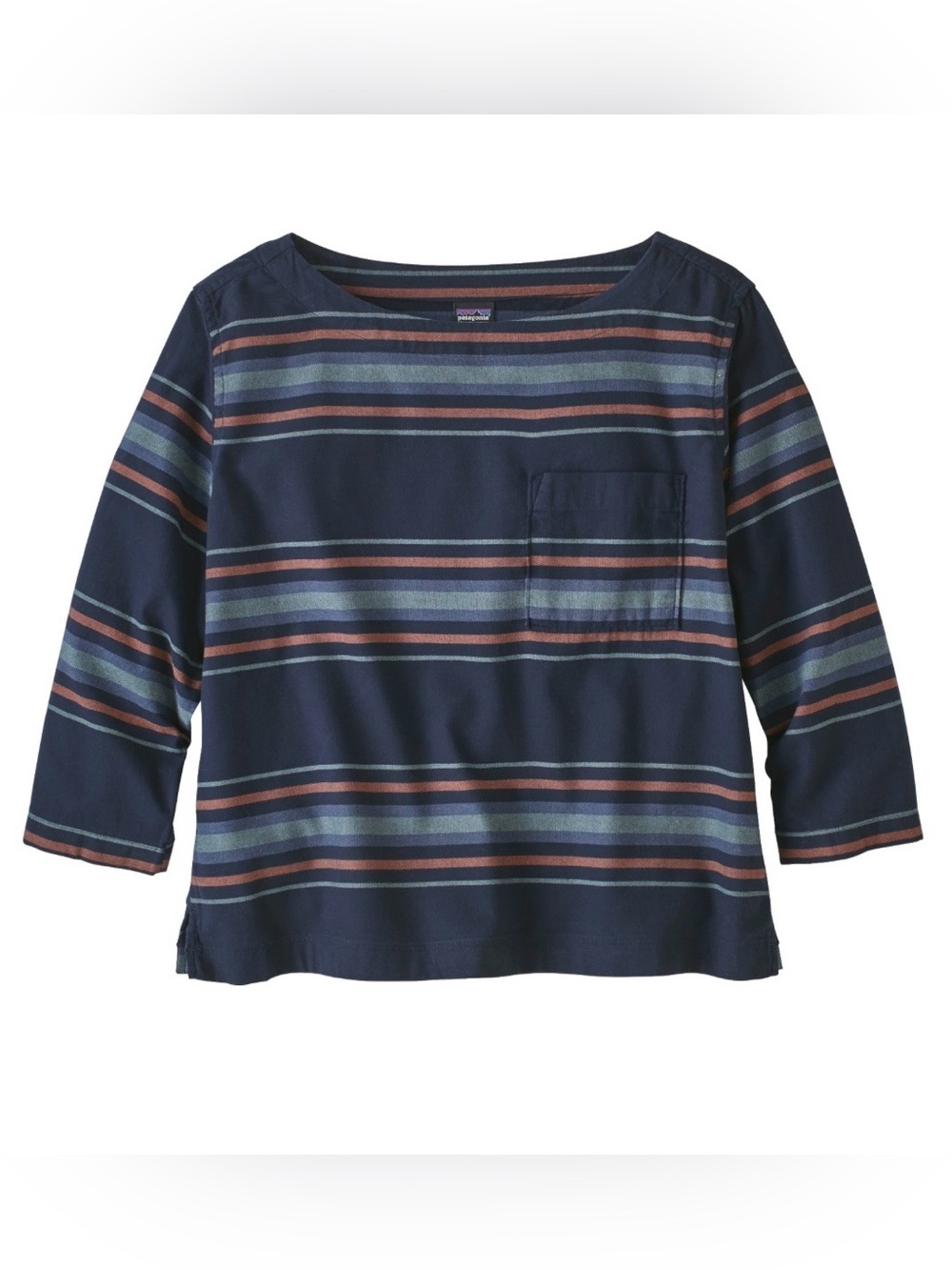Patagonia Catbells 3/4 Sleeve Organic Cotton Top, Mineral Stripe Navy, Large